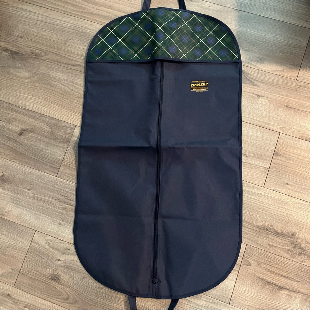 Pendleton Navy Garment Bag with Blue and Green Plaid
